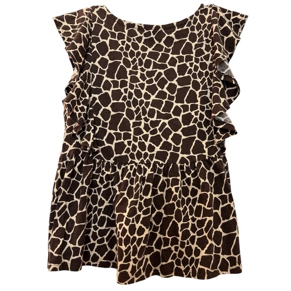 ANN TAYLOR Factory top, brown animal print, flutter sleeves. Waist seam, gathers - Picture 2 of 7
